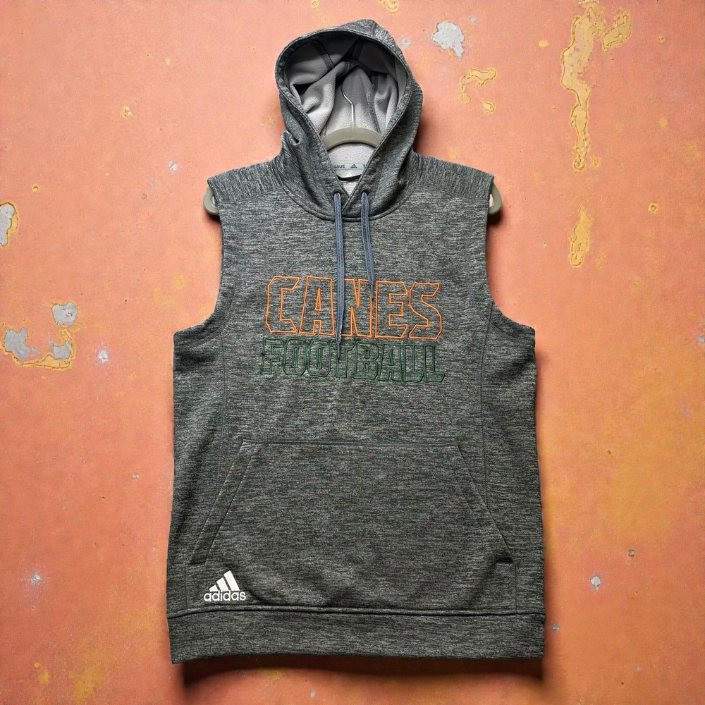 Adidas Hoodie Men S Gray Sleeveless Miami Hurricanes Climawarm Team Issue Canes